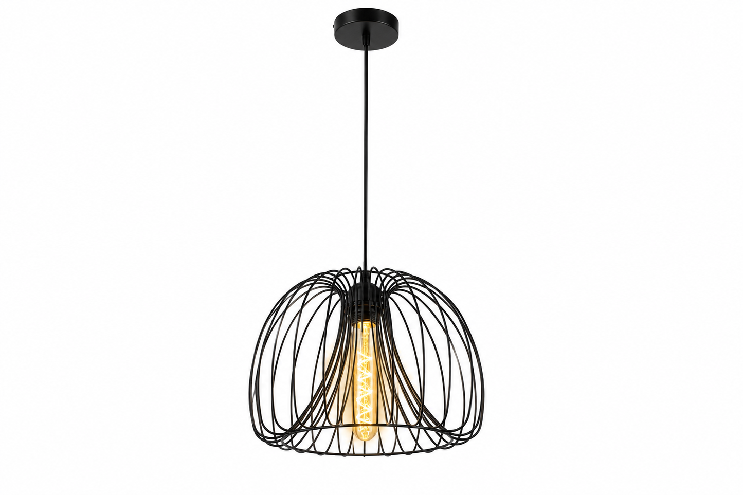 Vintage Pendelleuchte Ø 30 cm – Schwarze Drahtkäfig-Hängeleuchte mit E27-Fassung im Industrial Design (X805/1)