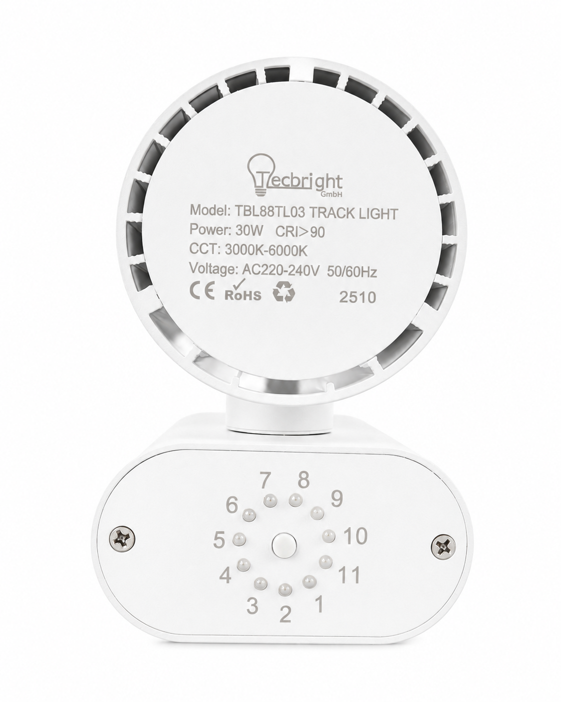 LED Schienenstrahler 30W Weiß – einstellbare Lichtfarbe 3000K–6000K, CRI >90 und 11-stufige Einstellung (TBL88TL03 Weiß)