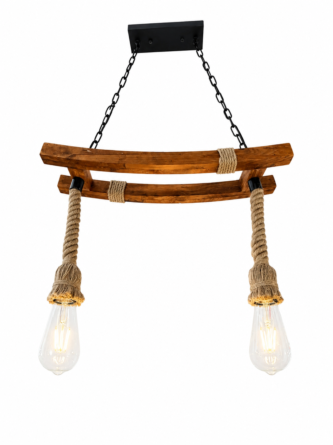 Rustikale Pendelleuchte aus Massivholz & Seil – 52 × 15 × 15 cm – Vintage Design (9008-2)