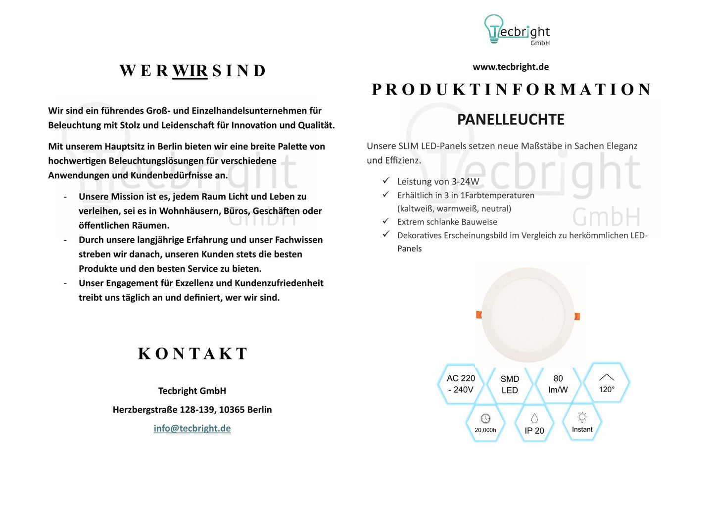 Tecbright LED Einbaustrahler - 20W - ø205mm