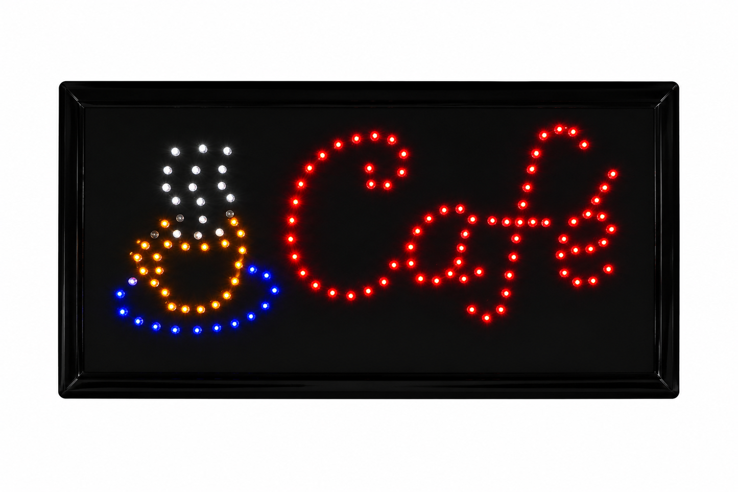 LED Sign „Cafe“ – Leuchtendes Werbeschild mit Kaffee-Tassen Symbol und LED-Beleuchtung
