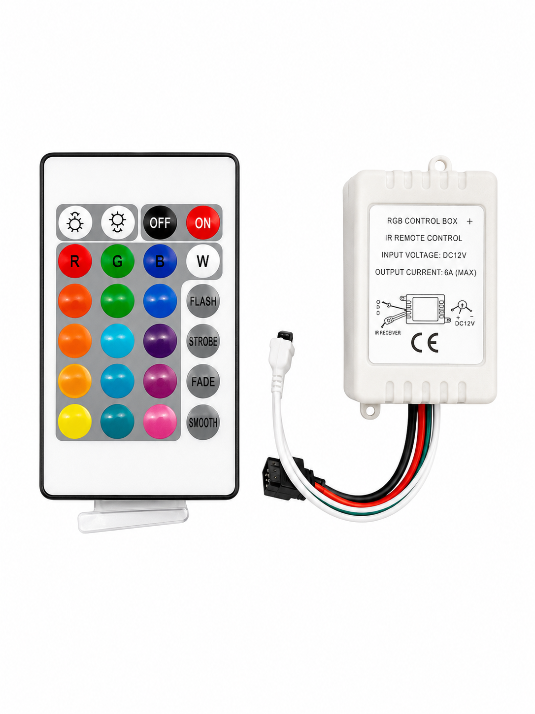 RGB LED Controller 12V mit 24-Tasten IR Fernbedienung – 4-Pin Steckanschluss