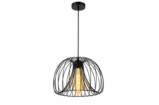 Vintage Pendelleuchte Ø 30 cm – Schwarze Drahtkäfig-Hängeleuchte mit E27-Fassung im Industrial Design (X805/1)