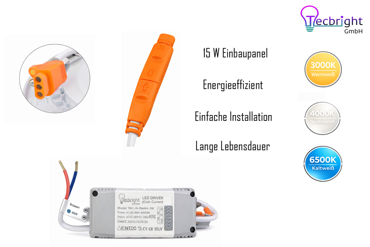 Tecbright LED Einbaustrahler - 15W - ø160mm