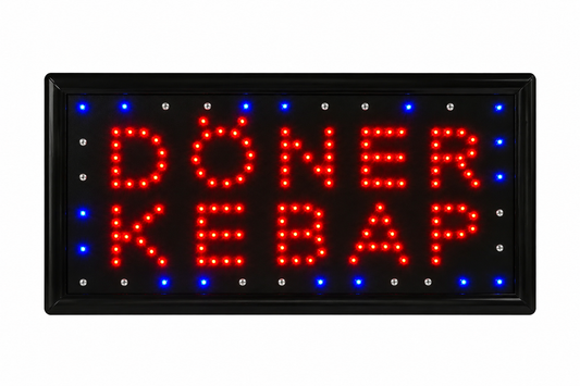 LED „DÖNER KEBAP“ Leuchtschild mit blauer Akzentbeleuchtung – Professionelles Werbeschild für Imbisse und Restaurants