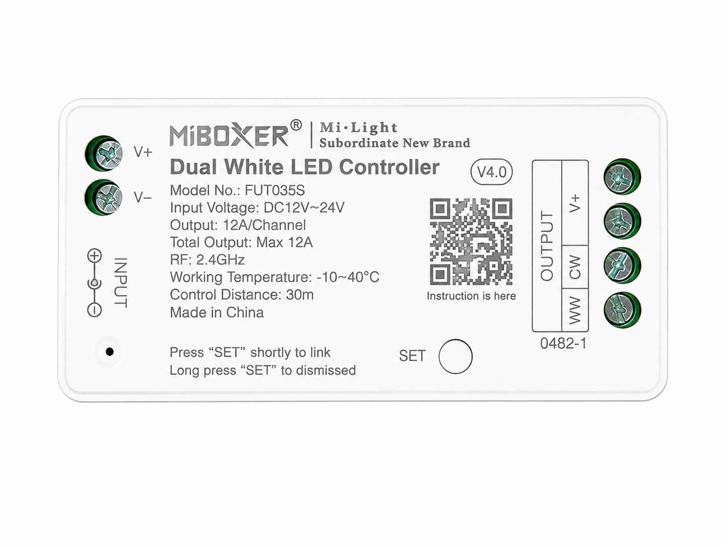 MiBoxer FUT035S Dual White LED Controller 2,4 GHz – CCT Controller 12–24V