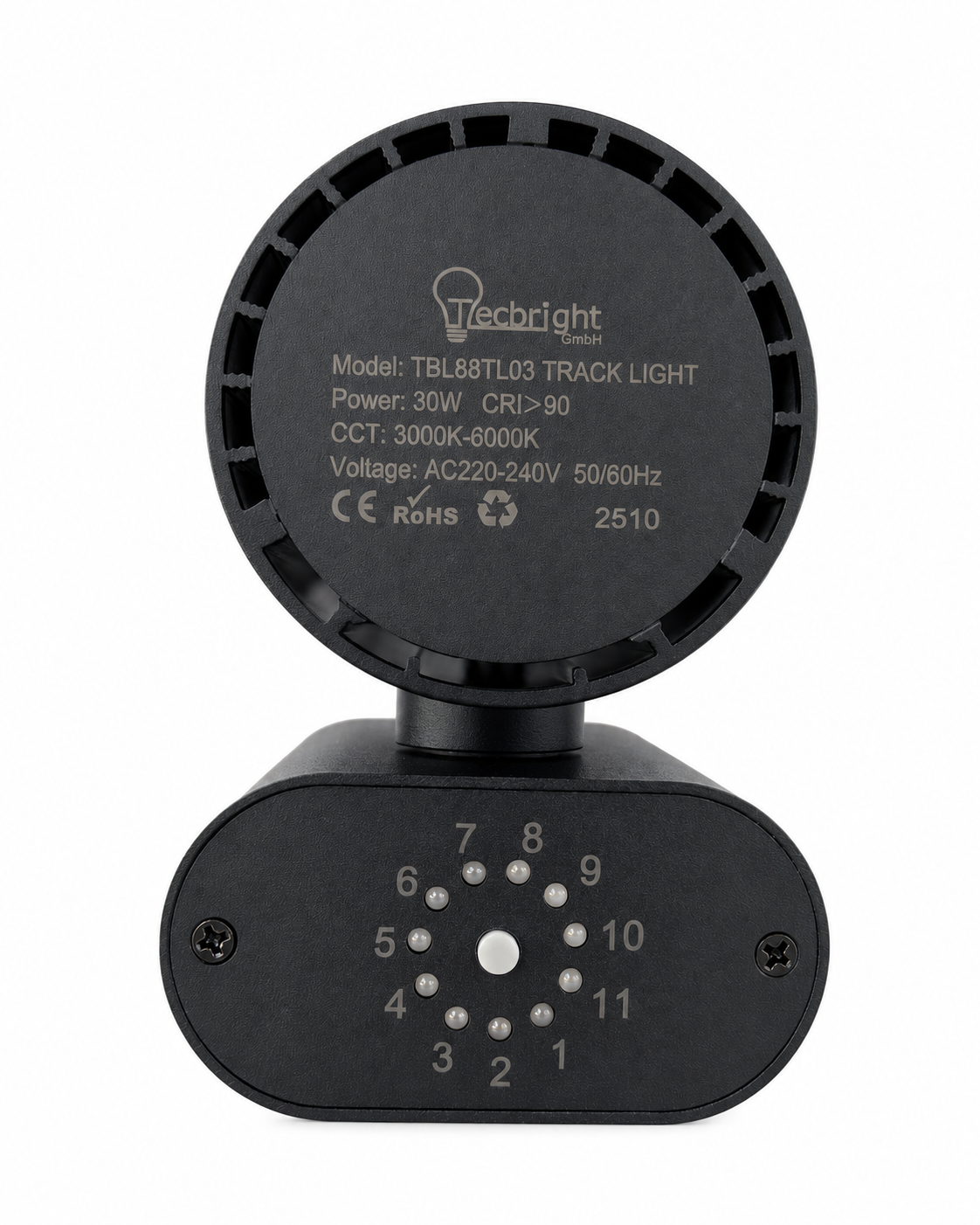 LED Schienenstrahler 30W Schwarz – einstellbare Lichtfarbe 3000K–6000K, CRI >90 und 11-stufige Einstellung(TBL88TL03 Schwarz)