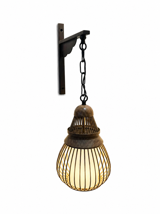 Rustikale Wandleuchte aus Holz & Rattan – E27 – Ø 17 cm (GML-205-314)