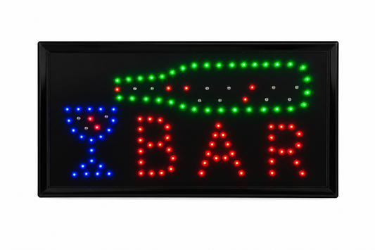 LED BAR Leuchtschild mit LED Sign "BAR" Cocktailglas und Flaschenmotiv – Professionelles Werbeschild für Bars, Clubs & Gastronomie