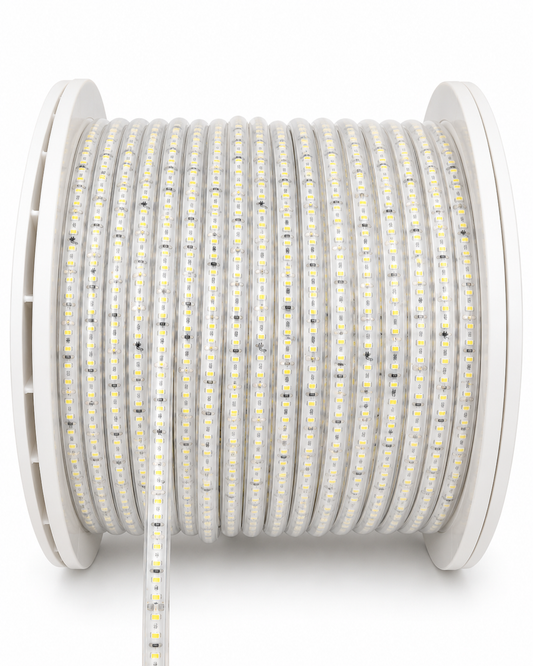230V LED Lichtschlauch – Kaltweiß 6500K | 12,4 × 9 mm | 120 LEDs/m | SMD 2835 |