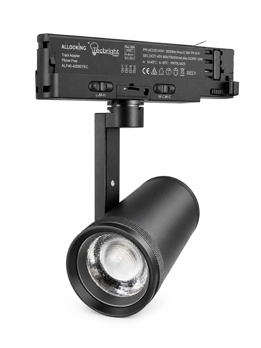 Tecbright ZoomTrack 30 Pro – 30W LED 3-Phasen Schienenstrahler | Schwarz | CCT umschaltbar | Zoom 15°–55°