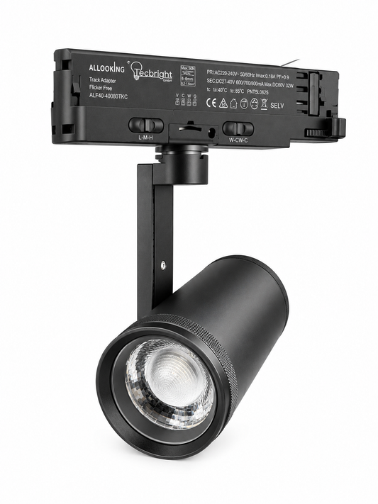 Tecbright ZoomTrack 30 Pro – 30W LED 3-Phasen Schienenstrahler | Schwarz | CCT umschaltbar | Zoom 15°–55°