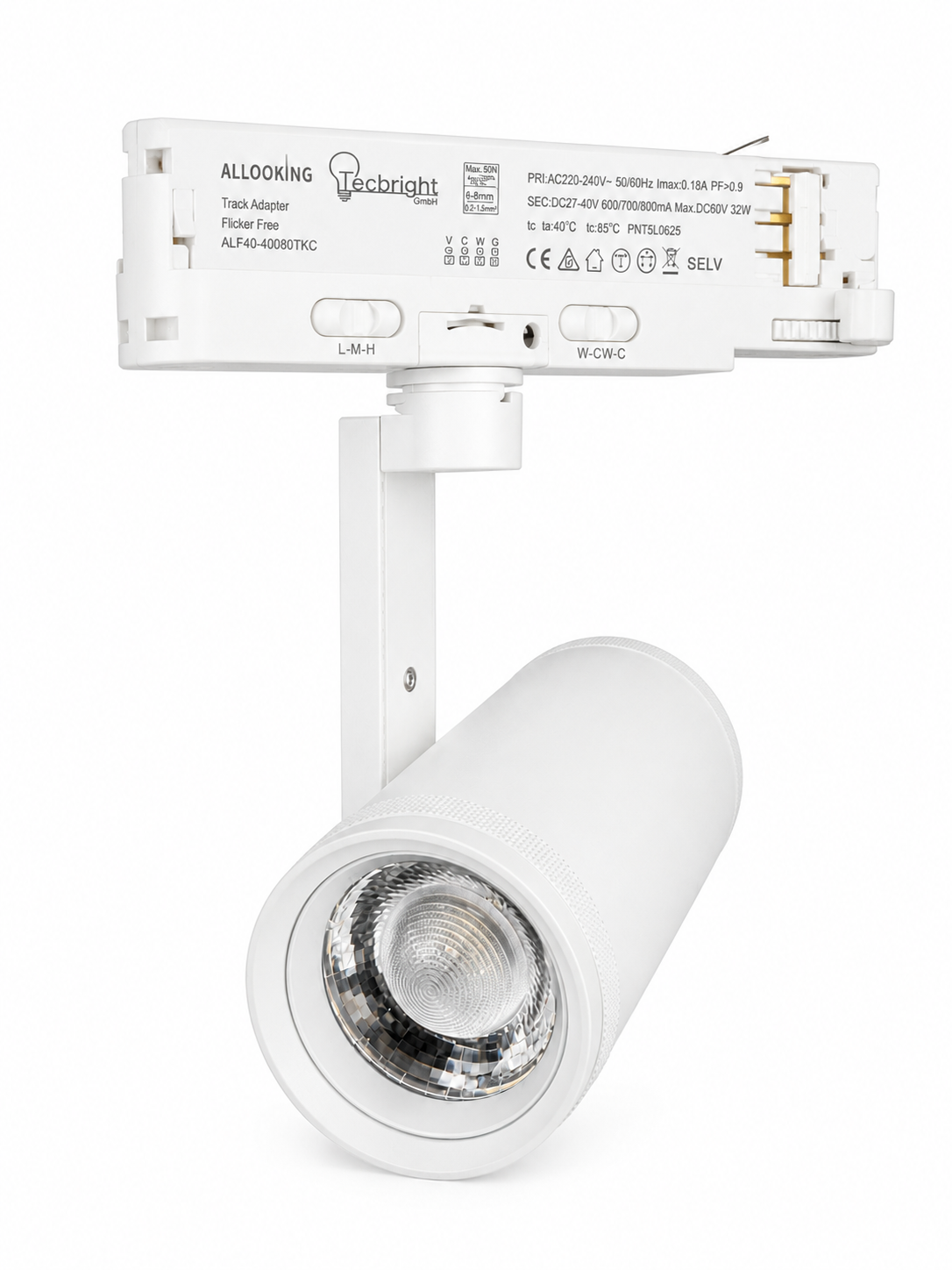 Tecbright ZoomTrack 30 Pro – 30W LED 3-Phasen Schienenstrahler | Weiß | CCT umschaltbar | Zoom 15°–55°