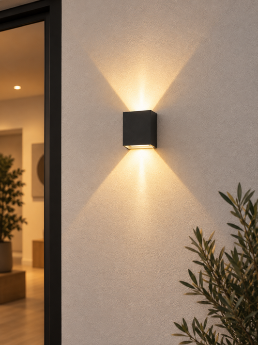 Tecbright LED Wandleuchte Cube Up & Down – 6W – Warmweiß 3000K – Schwarze LED-Wandleuchte