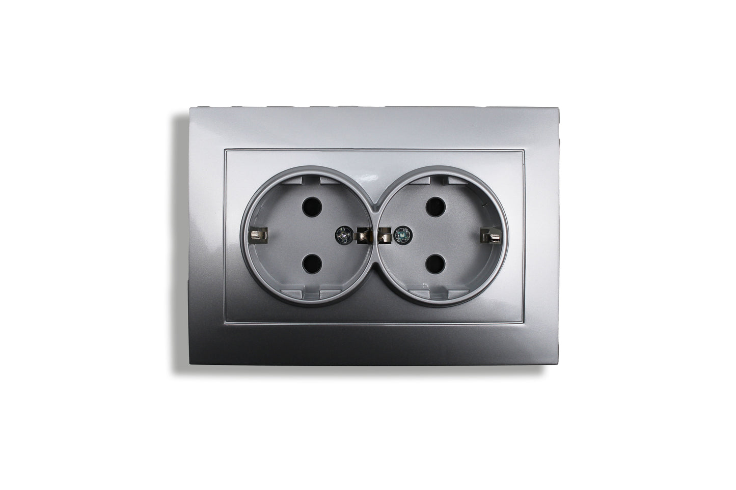 Entac – Doppelsteckdose – 2× Schutzkontakt – 16A – 250V – Unterputz – Silber glänzend