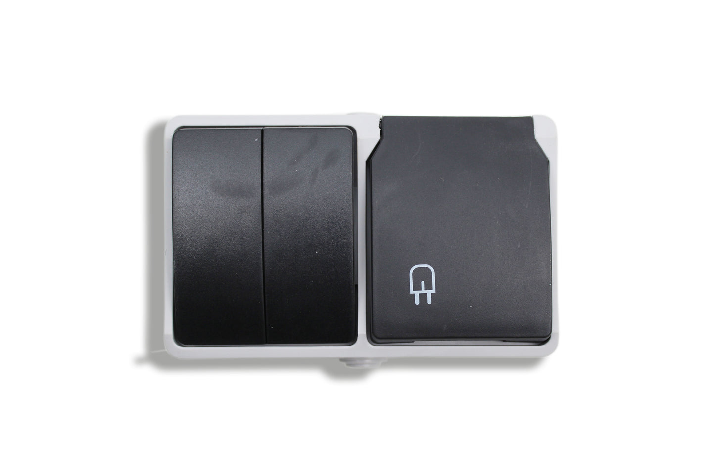 Hoosense Feuchtraum-Kombination: Doppelwippschalter + Steckdose – 10AX / 16A – 250V – IP44