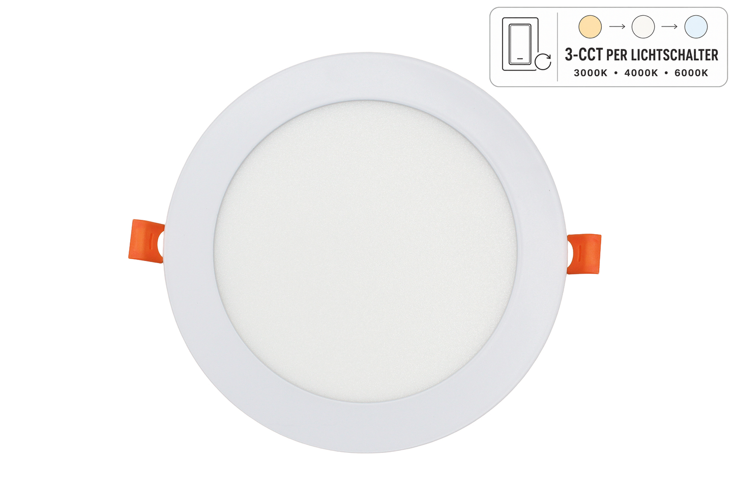 Tecbright 12W LED Einbaupanel 3-CCT – Farbwechsel per Lichtschalter – Ø 170 mm