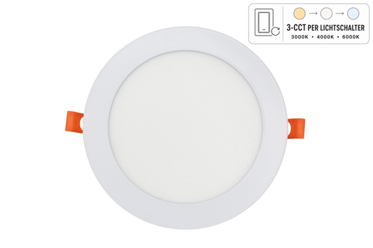 Tecbright 12W LED Einbaupanel 3-CCT – Farbwechsel per Lichtschalter – Ø 170 mm