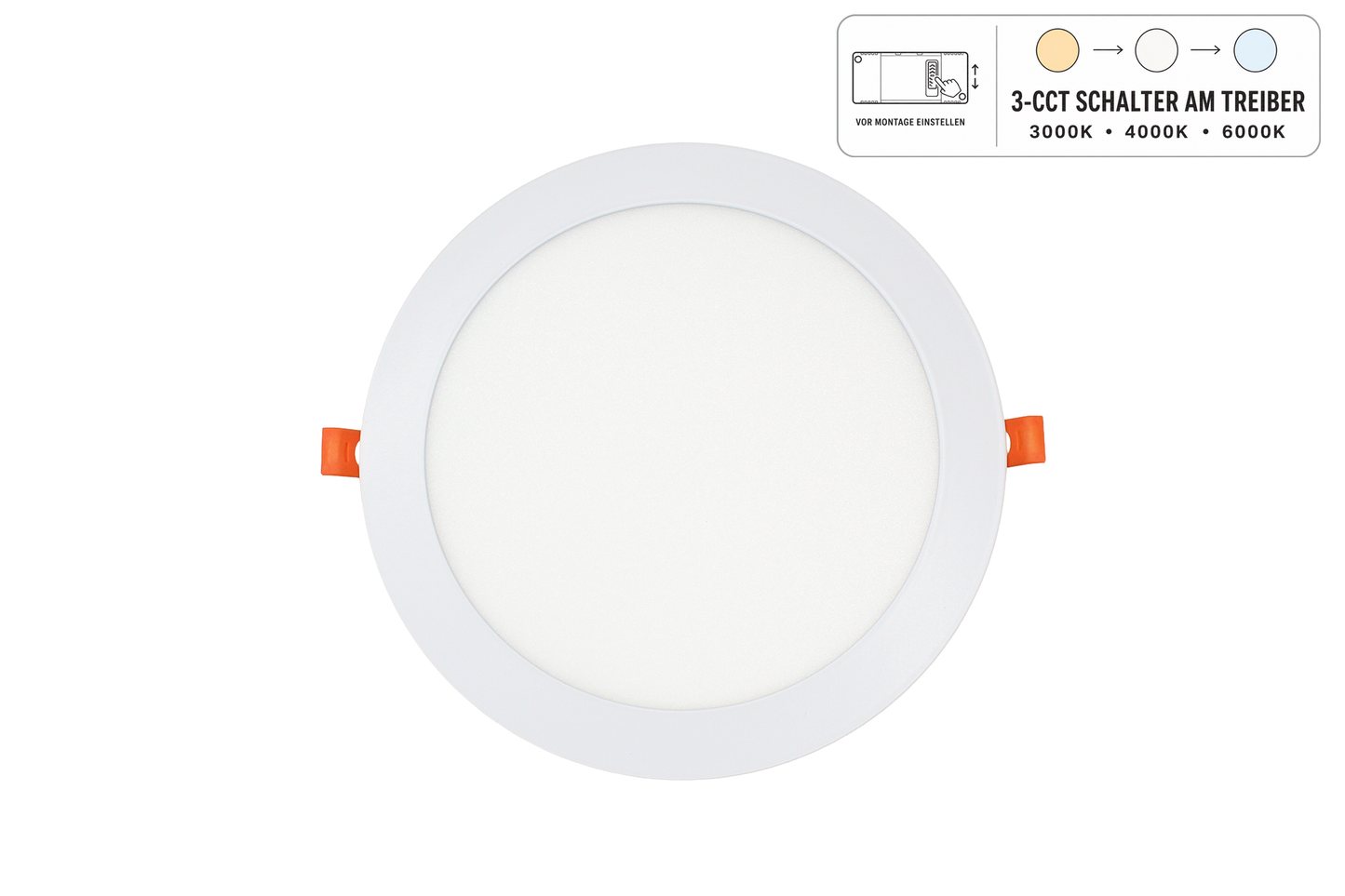 Tecbright 18W LED Einbaupanel CCT – Ø 225 mm – 3000K, 4000K oder 6000K
