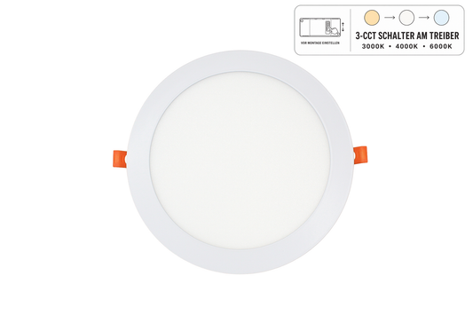 Tecbright 18W LED Einbaupanel CCT – Ø 225 mm – 3000K, 4000K oder 6000K