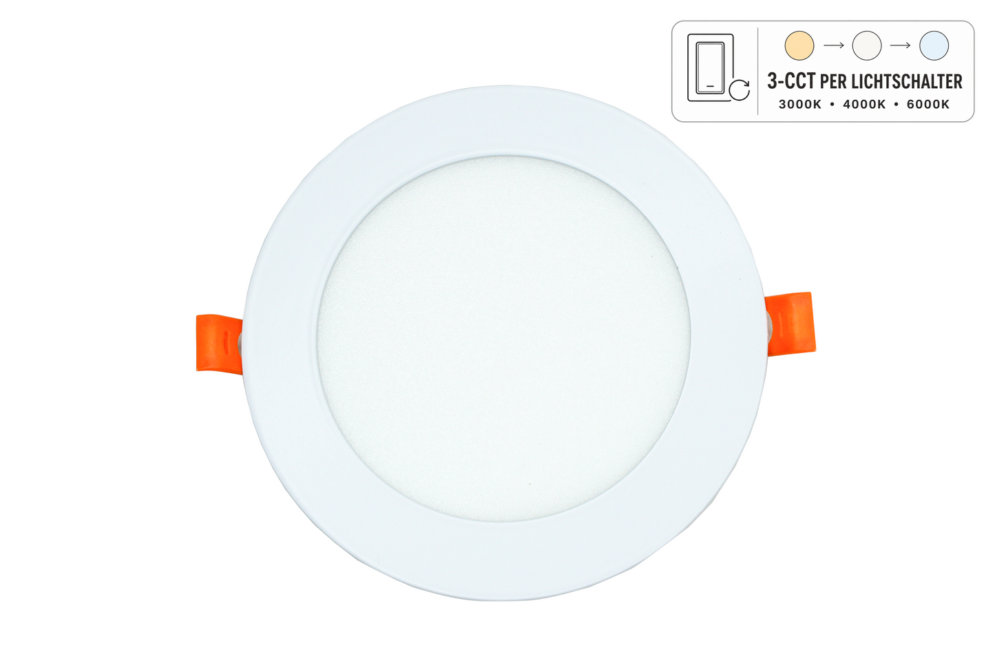 Tecbright 6W LED Einbaupanel 3-CCT – Farbwechsel per Lichtschalter – Ø 120 mm