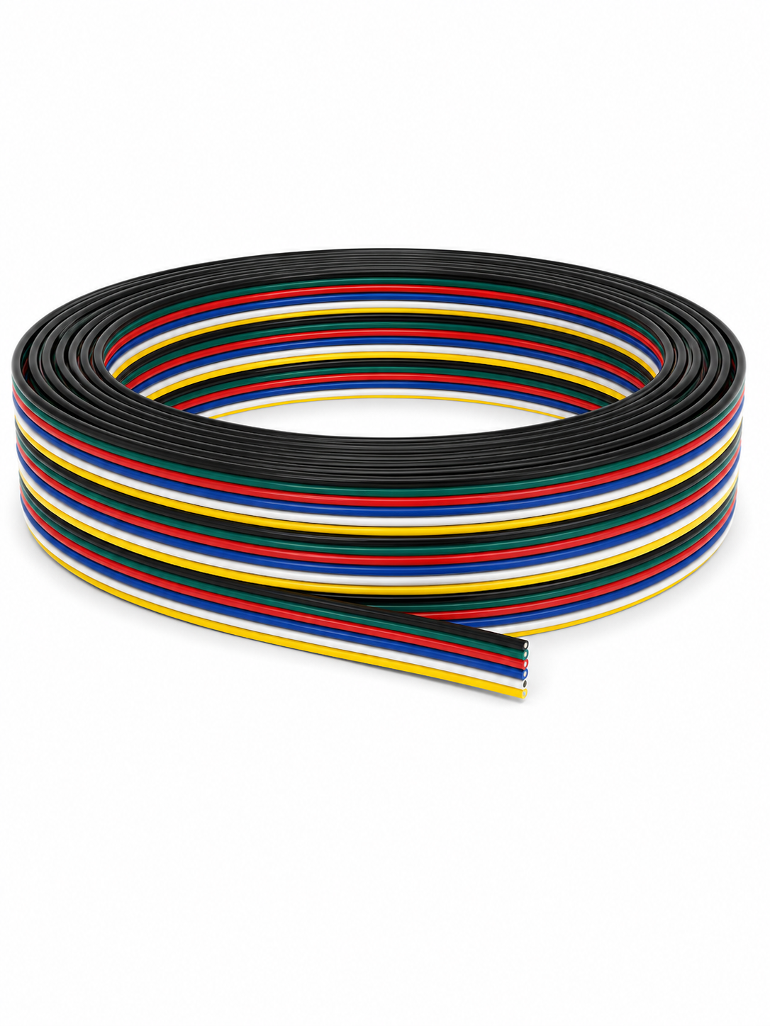 6-adriges Flachbandkabel für LED-Verbindungen – RGB+CCT Anschlusskabel – Flexibles Verbindungskabel für LED-Streifen und Lichttechnik