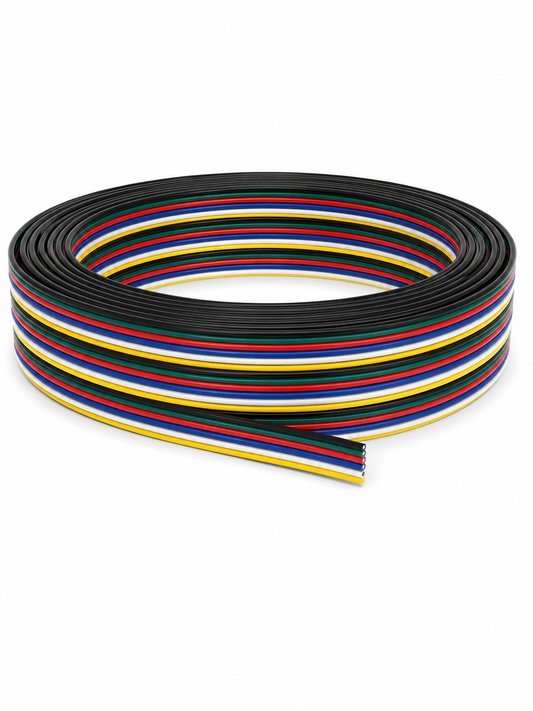 6-adriges Flachbandkabel für LED-Verbindungen – RGB+CCT Anschlusskabel – Flexibles Verbindungskabel für LED-Streifen und Lichttechnik