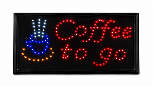 LED „Coffee to Go“ Leuchtschild mit Kaffeebecher-Motiv – Werbeschild für Cafés, Bäckereien & Coffee Shops