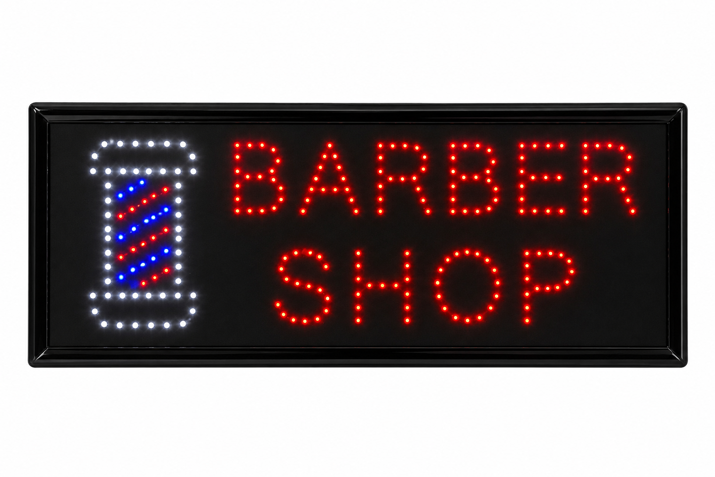 LED Sign „BARBER SHOP“ – Professionelles LED-Werbeschild mit Barber Pole Symbol