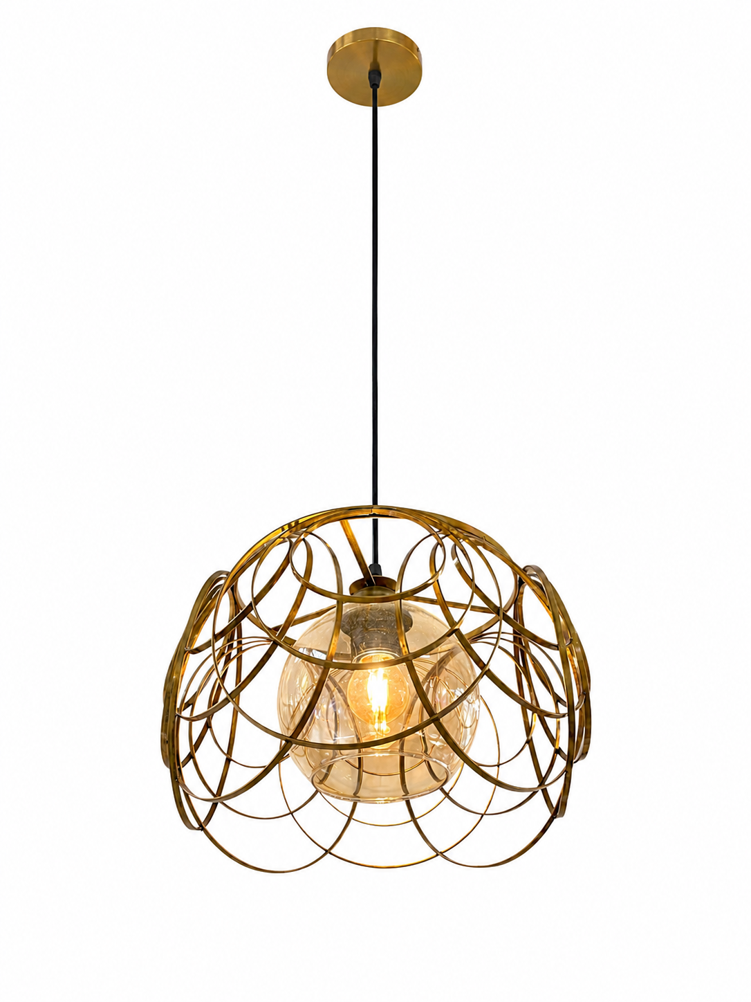 Pendelleuchte Ø31 cm – Design-Hängeleuchte mit E27-Fassung in Gold-Schwarz (X561/1)