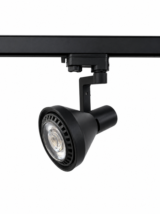 Schienenstrahler Schwarz mit E27-Fassung für PAR30-Leuchtmittel – schwenkbarer Track-Light-Spot