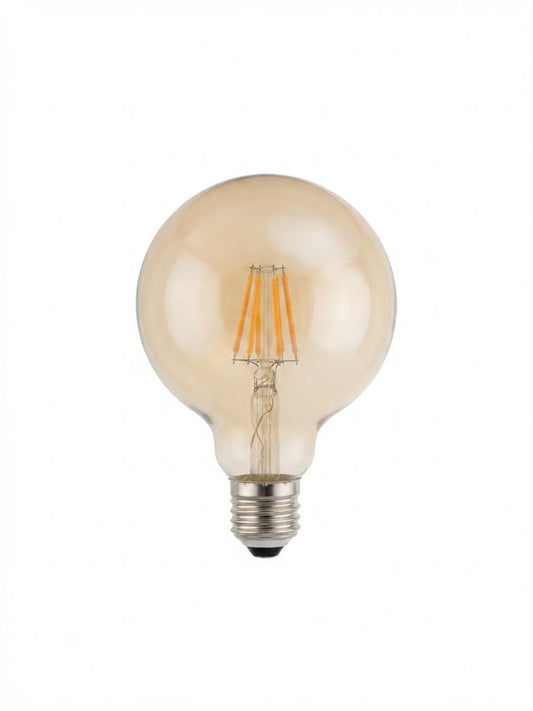 LED-Globe-Lampe G125 – 8W (entspricht 60W) – 2700K Warmweiß – Dimmbar – E27-Fassung – Bernstein-Glas (A60 E27)