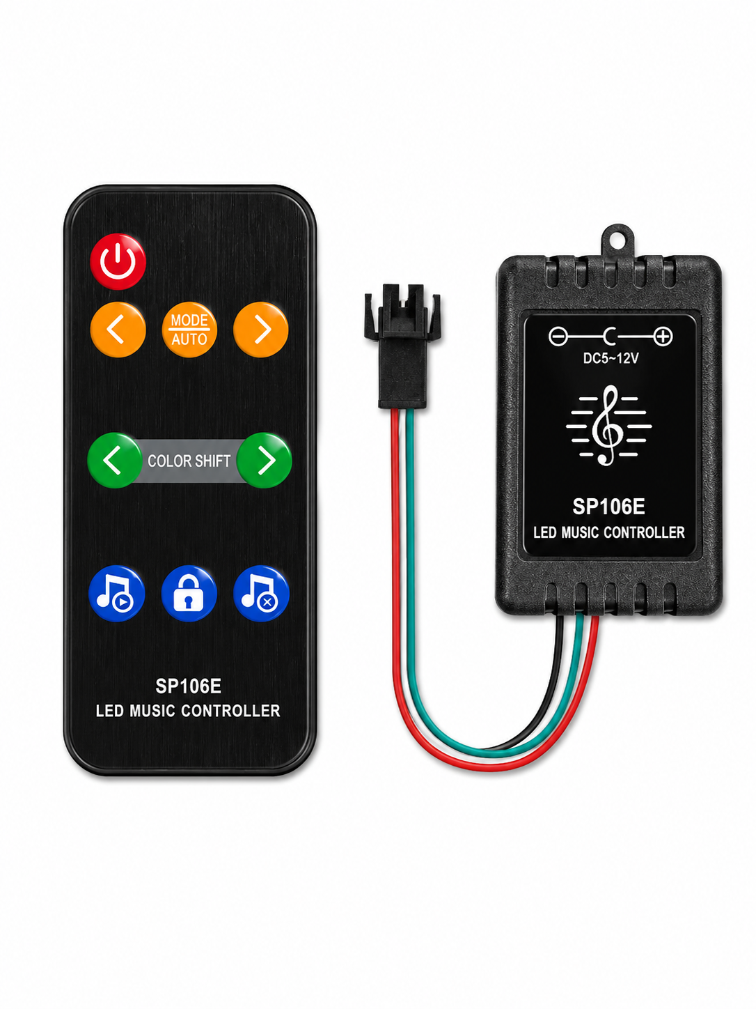 SP106E LED Musik Controller 5–12V – RF Fernbedienung für adressierbare RGB LED-Streifen