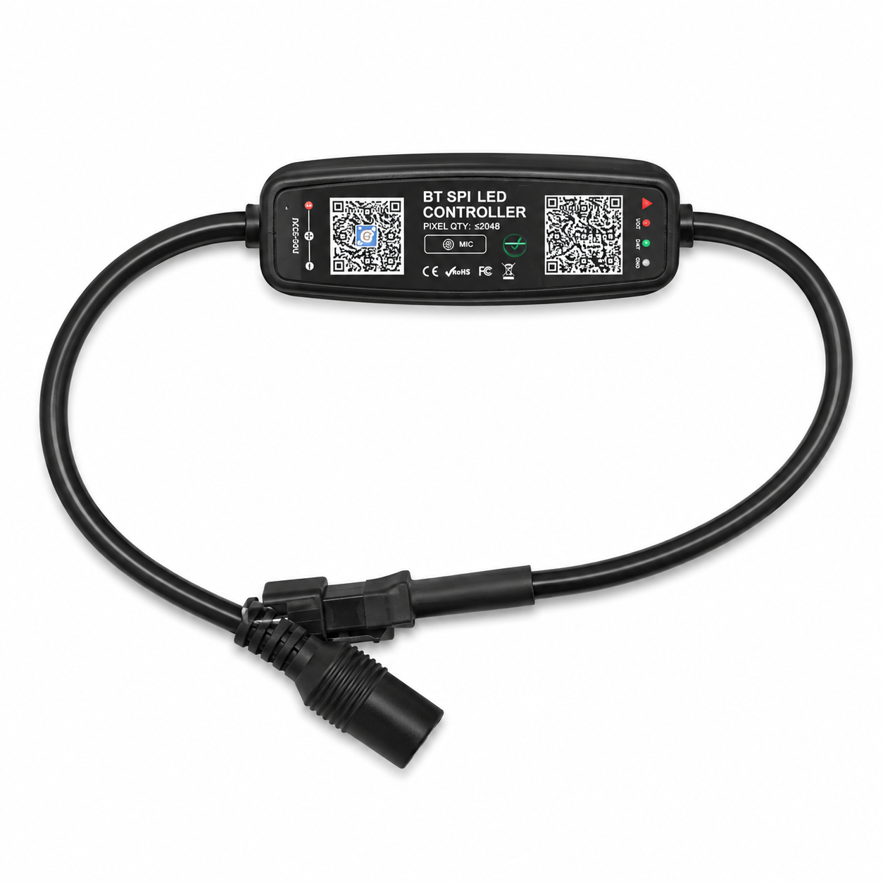 BT SPI LED Controller 5–24V – Bluetooth & Musiksteuerung für adressierbare LED-Streifen bis 2048 Pixel