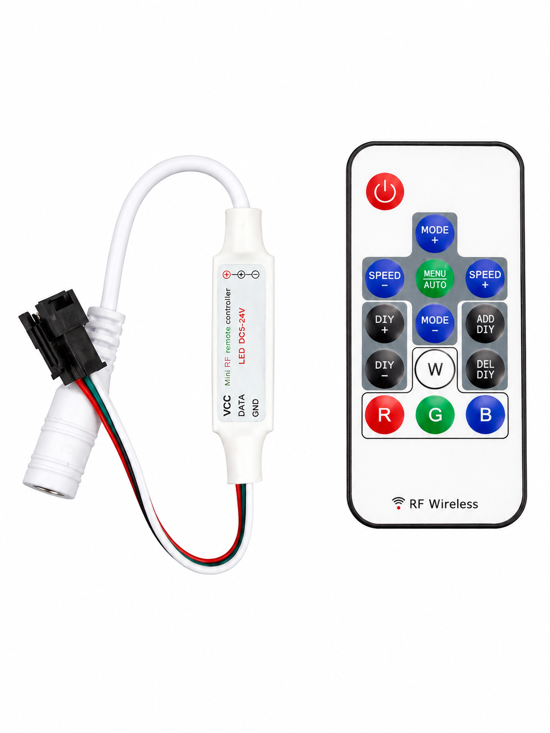 Mini RF LED Controller 5–24V – Funkfernbedienung für adressierbare RGB LED-Streifen