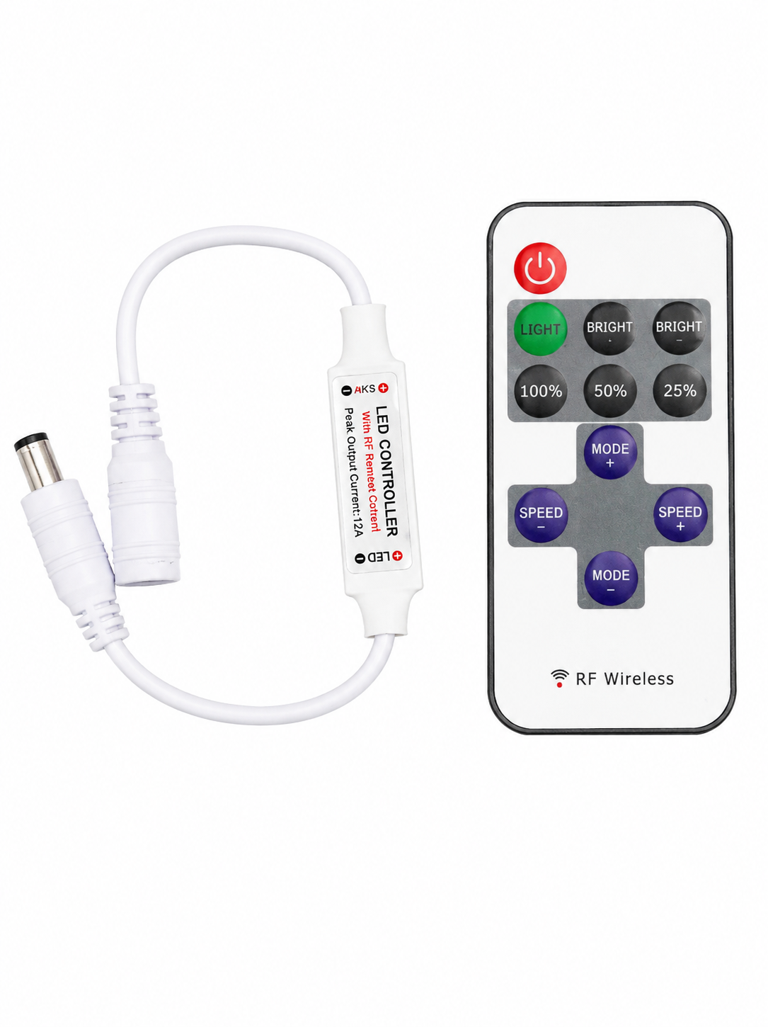 Mini LED Dimmer 5–24V mit RF Funkfernbedienung – 12A für einfarbige LED-Streifen