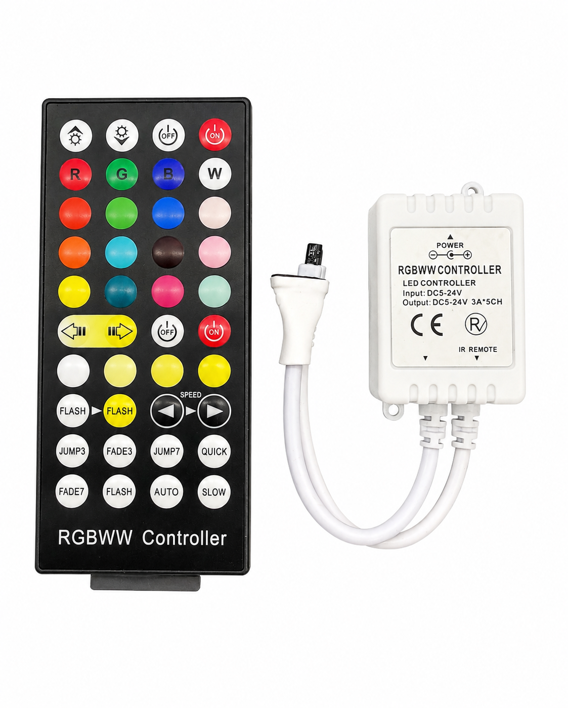 RGBWW LED Controller 5–24V – 6-Pin, 5-Kanal mit IR-Fernbedienung – 3A/Kanal