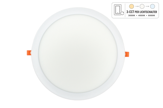 Tecbright 24W LED Einbaupanel 3-CCT – Farbwechsel per Lichtschalter – Ø 300 mm