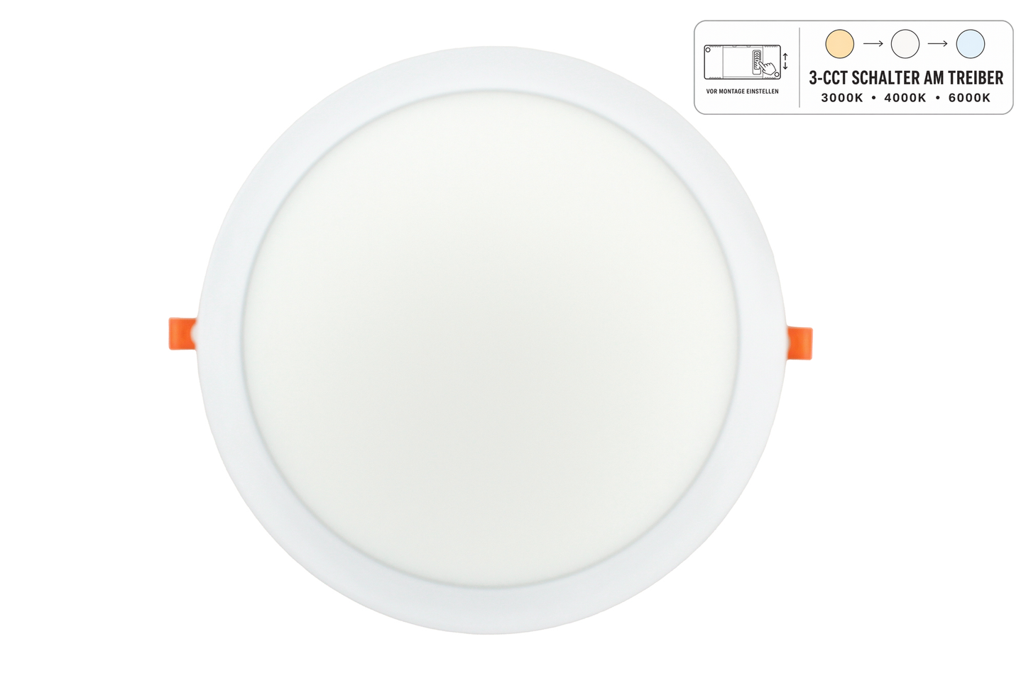 Tecbright 24W LED Einbaupanel CCT – Ø 300 mm – 3000K, 4000K oder 6000K
