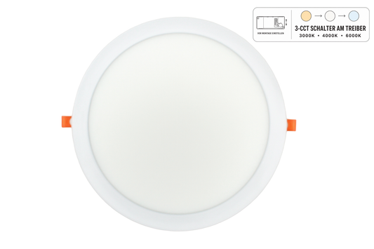 Tecbright 24W LED Einbaupanel CCT – Ø 300 mm – 3000K, 4000K oder 6000K